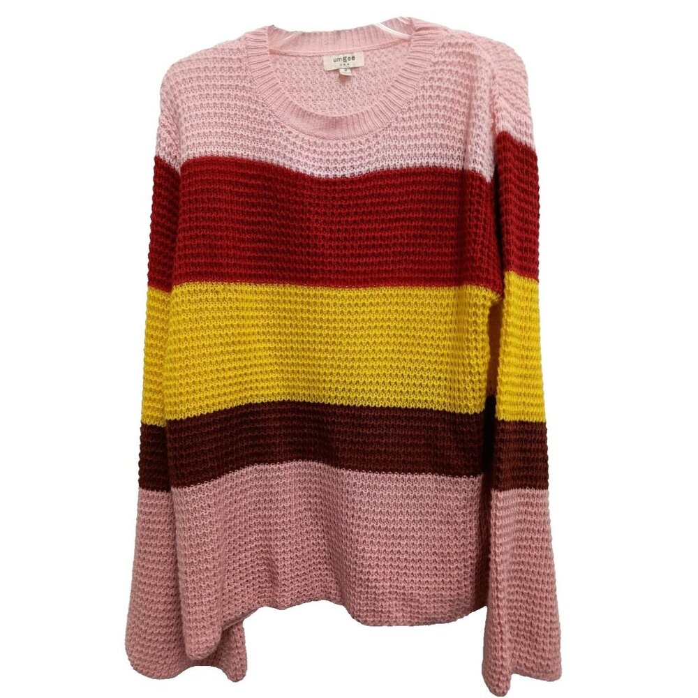 Umgee Womens BOHO Sweater‎ Medium Oversized Flare Sleeve Colorblock Casual
